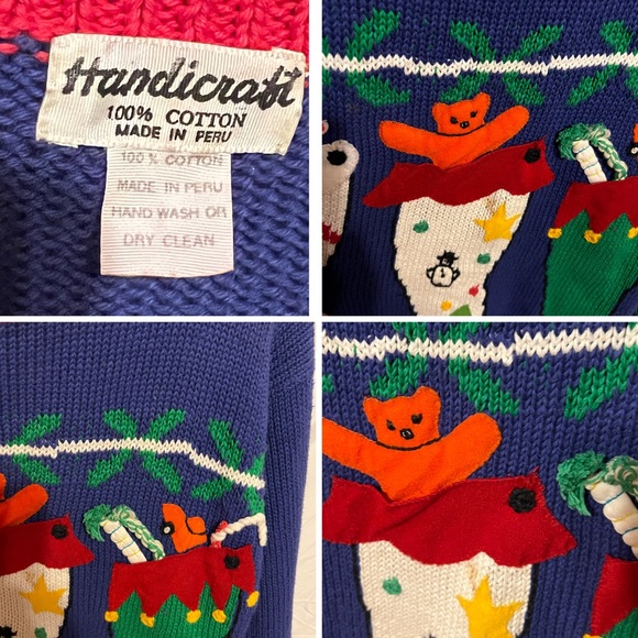 M/L 1980s Vintage knitted Holiday Christmas Stocking Toys Winter sweater - Picture 8 of 14
